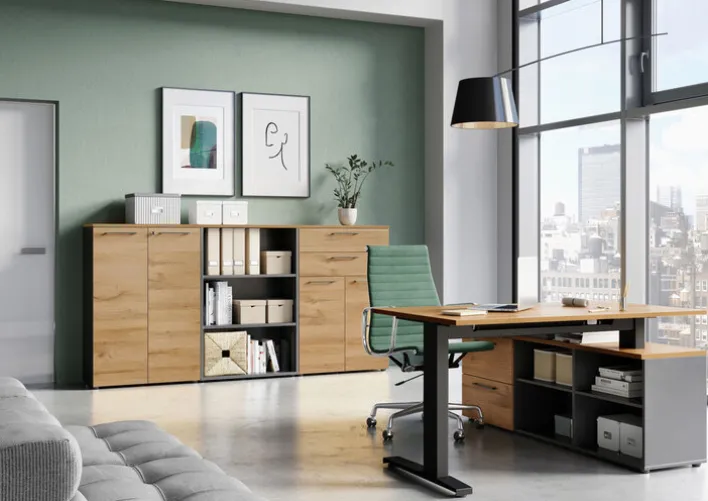 Aktenregal ISORNO 45 x 120 cm Graphitgrau/ Eiche