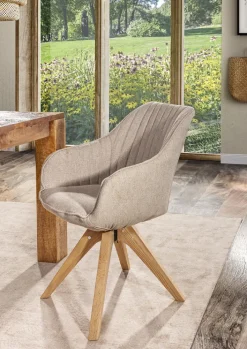 Armlehnenstuhl CHILL Stoffbezug beige/ Gestell Eiche