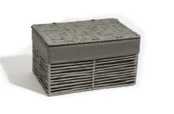Aufbewahrungsbox mit Deckel und Stoffeinlage 20 x 17 x 30 cm aus Groundwood Grau