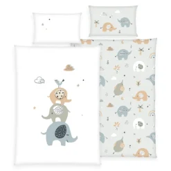 baby best Renforcé-Babybettwäsche ELEFANTS 100 x 135 cm hellgrau/weiß/bunt
