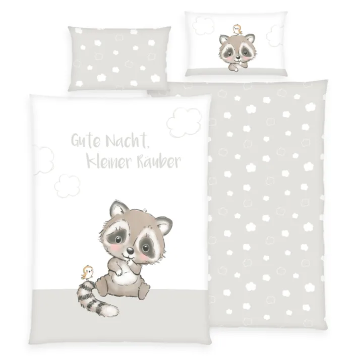baby best Renforcé-Babybettwäsche KLEINER RÄUBER 100 x 135 cm grau/weiß