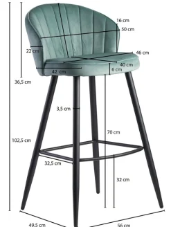 Barhocker mit Rückenlehne schwarz/ grün Samt
