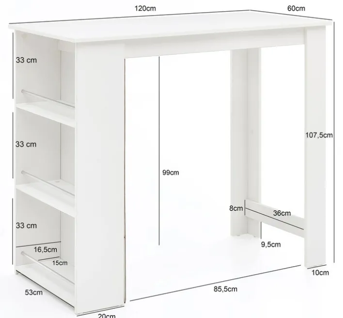 Bartisch 120 x 60 cm weiß