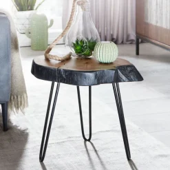 Beistelltisch 32 x 40 cm Schwarz/ Akazie massiv