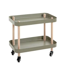 Beistelltisch auf Rollen 50 x 47 cm grün/Massivholz natur