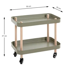 Beistelltisch auf Rollen 50 x 47 cm grün/Massivholz natur