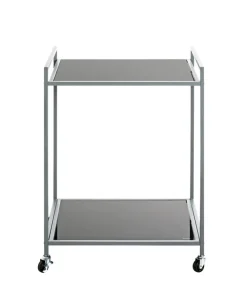 Beistelltisch auf Rollen 50 x 36 cm Glas schwarz lackiert/grau