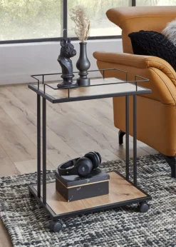 Beistelltisch auf Rollen 45 x 45 cm Eiche-Dekor/schwarz