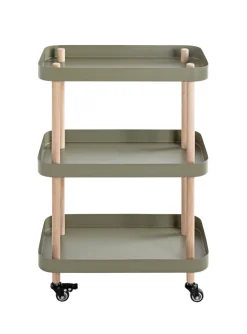 Beistelltisch auf Rollen 50 x 76 cm grün/Massivholz natur