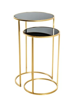 Beistelltisch 2er Set Ø 30/35 cm schwarz /goldfarbig