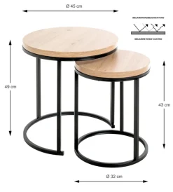 Beistelltisch 2er Set LEVI Ø 45/32 cm Eiche-Dekor/schwarz