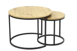 Beistelltisch LINDAU 2er Set Ø 60/Ø 40cm Artisan Eiche - braun/schwarz