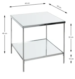 Beistelltisch quadratisch 45 x 45 cm Spiegelglas/chromfarbig