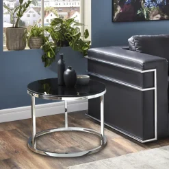 Beistelltisch rund 60 x 36 cm Glas schwarz