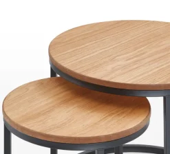 Beistelltisch rund 2er Set Schwarz/ Eiche furniert