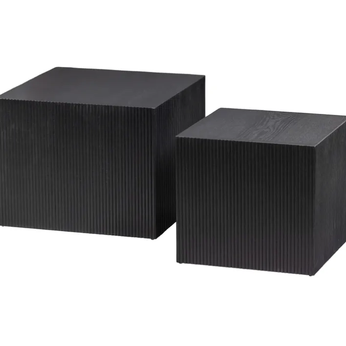 Beistelltisch-Set SANNE 2-teilig quardratisch Kiefer-Dekor schwarz lackiert
