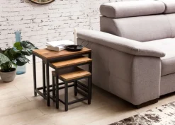 Beistelltisch-Set 3-teilig Metall Sheesham