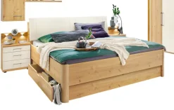 Bett KANADA 180 x 200 cm Eiche Bianco/ Lederlook Champagner