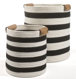 casaNOVA Aufbewahrungskorb rund BLOCK LINE 27 cm weiß /schwarz