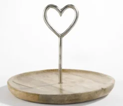 casaNOVA Dekotablett mit Herz 25 cm Holz braun
