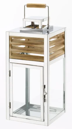 casaNOVA Laterne 40 cm Holz/Edelstahl