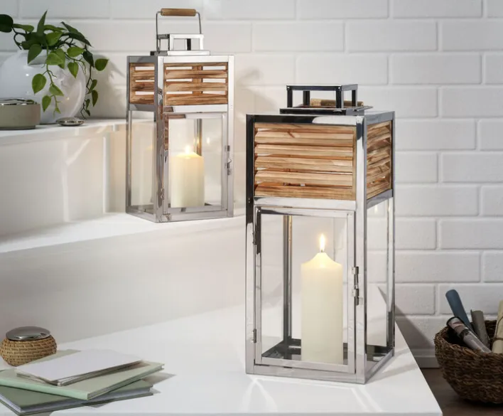 casaNOVA Laterne 40 cm Holz/Edelstahl