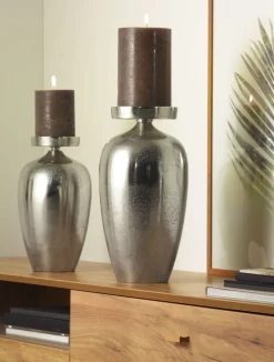 casaNOVA Weihnachten Kerzenständer bauchig 38 cm alufarbig