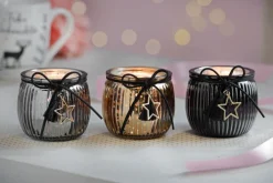 casaNOVA Windlicht BLACK FORREST Glas Metall Echtleder 8 x 8 x 7 cm Goldfarbig/Schwarz