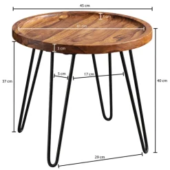 CASAVANTI Beistelltisch rund 45 cm Schwarz/ Sheesham massiv