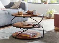 CASAVANTI Couchtisch rund 58 cm Schwarz/ Sheesham massiv