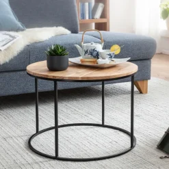 CASAVANTI Couchtisch rund 60 cm Schwarz/ Akazie massiv