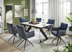 CASAVANTI Esstisch DORA 160(220) x 90 cm Keramik/Glas beige marmoriert/schwarz