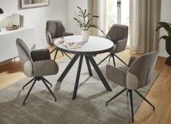 CASAVANTI Esstisch LINUS 100(130) x 100 cm Keramik weiß/anthrazit