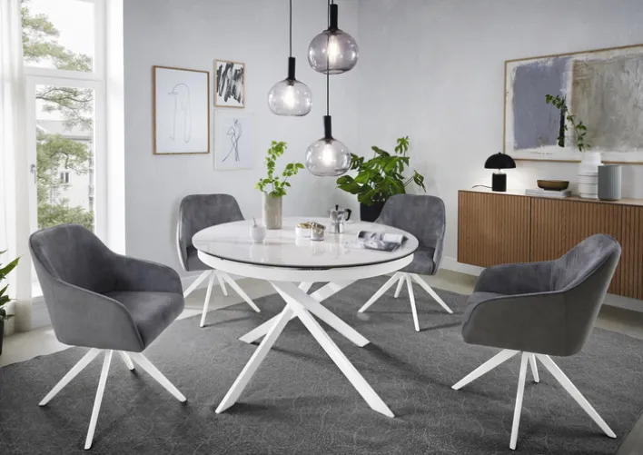 CASAVANTI Esstisch PLAZZA 120-170 x 76 cm weiß/Keramikoptik