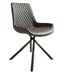 CASAVANTI Esszimmerstuhl FLORES Edelstahl schwarz/ Lederlook grau