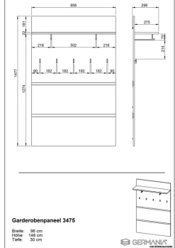 CASAVANTI Garderobenpaneel ALMADA 96 x 147 cm anthrazit /Navara Eiche NB