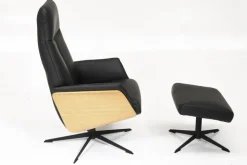 CASAVANTI Ledersessel mit Hocker SOLEDA 2-teilig schwarz /Eiche