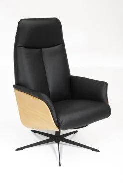 CASAVANTI Ledersessel mit Hocker SOLEDA 2-teilig schwarz /Eiche