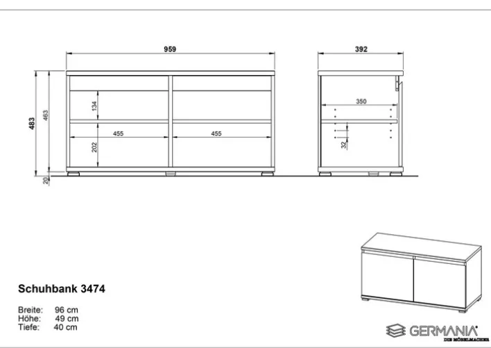 CASAVANTI Schuhbank ALMADA 96 x 52 cm anthrazit /Navara Eiche NB