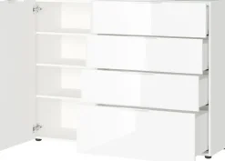 CASAVANTI Sideboard OAKLAND 134 x 102 cm Glas Weiß/Weiß