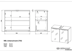 CASAVANTI Waschbeckenunterschrank CARA weiß/braun