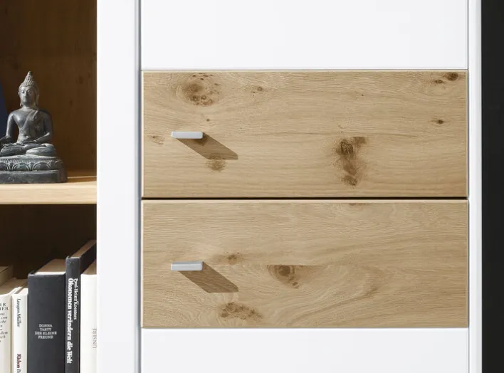 CASAVANTI Wohnwand ANDORRA 350 x 184 x 41 cm Asteiche furniert/ Lack weiß