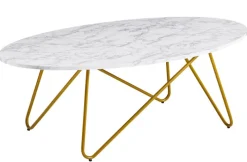 Couchtisch 120 x 60 cm Goldfarbig/ Marmor Optik Weiß
