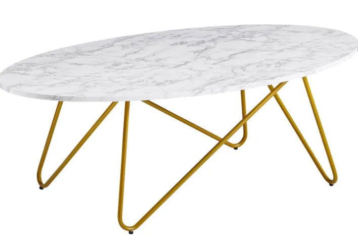 Couchtisch 120 x 60 cm Goldfarbig/ Marmor Optik Weiß