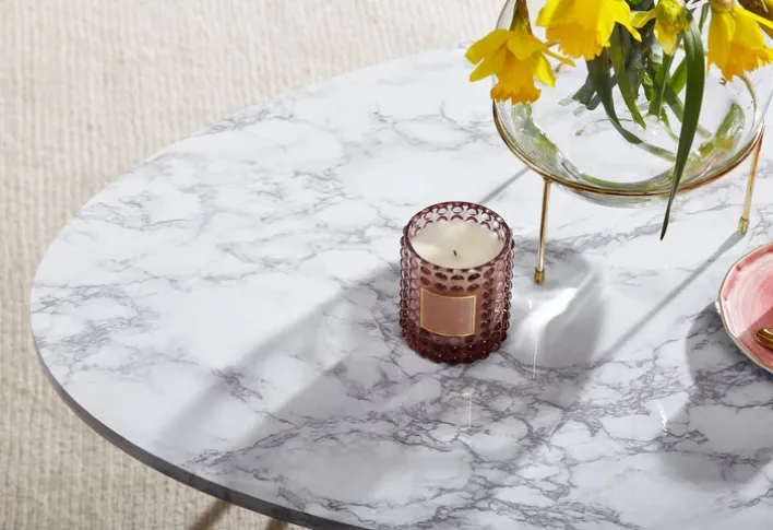 Couchtisch 120 x 60 cm Goldfarbig/ Marmor Optik Weiß