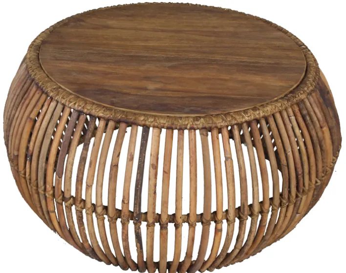 Couchtisch 80 x 40 cm Rattan/recyceltes Teak natur