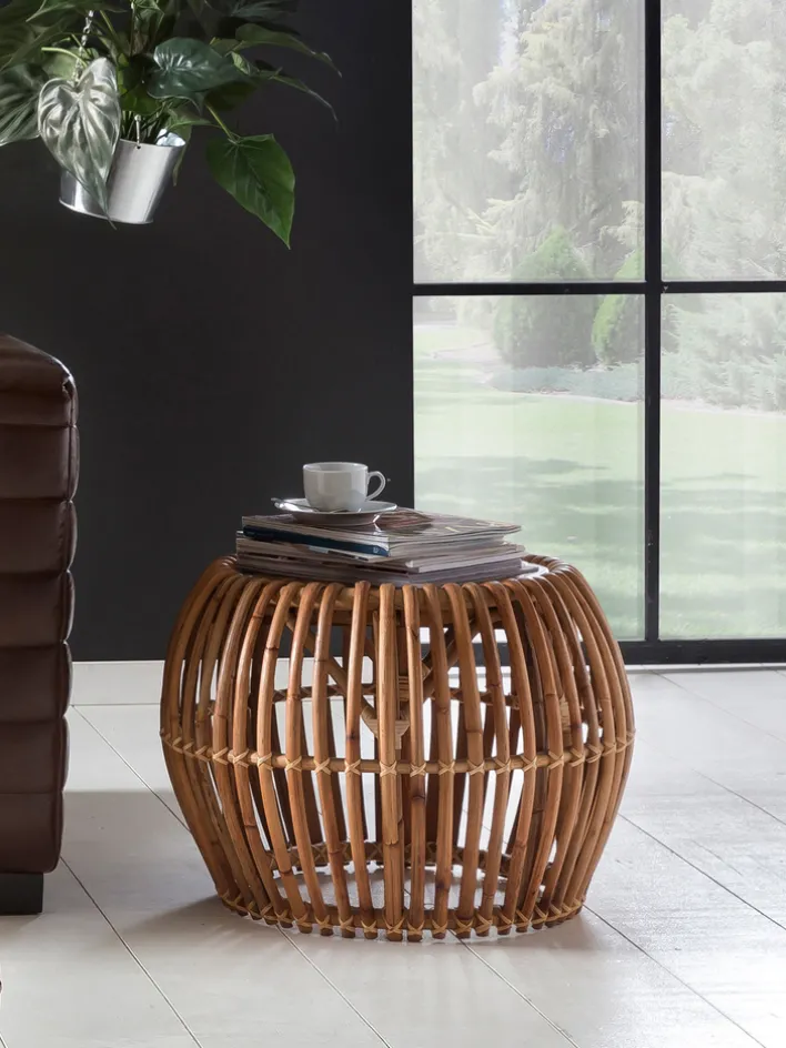 Couchtisch 80 x 40 cm Rattan/recyceltes Teak natur