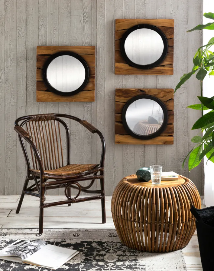 Couchtisch 80 x 40 cm Rattan/recyceltes Teak natur