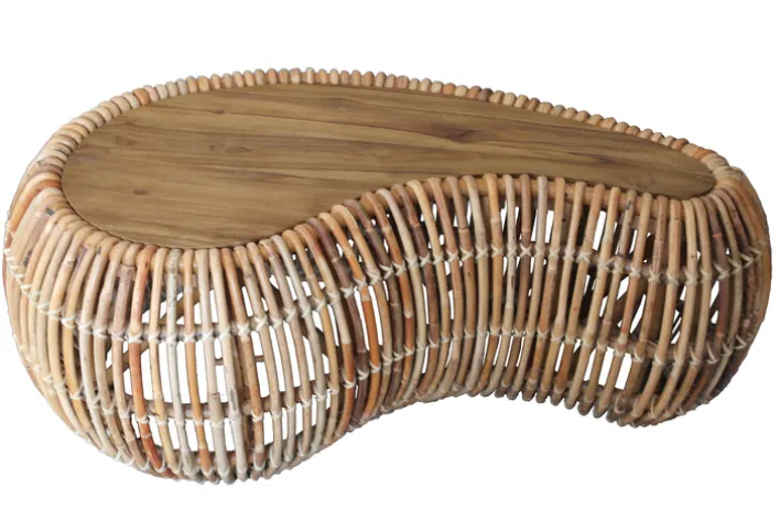 Couchtisch 120 x 45 cm Rattan/recyceltes Teak natur