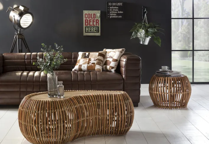 Couchtisch 120 x 45 cm Rattan/recyceltes Teak natur